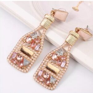 Champagne Bottle Gold and Pink Earrings, NWOT